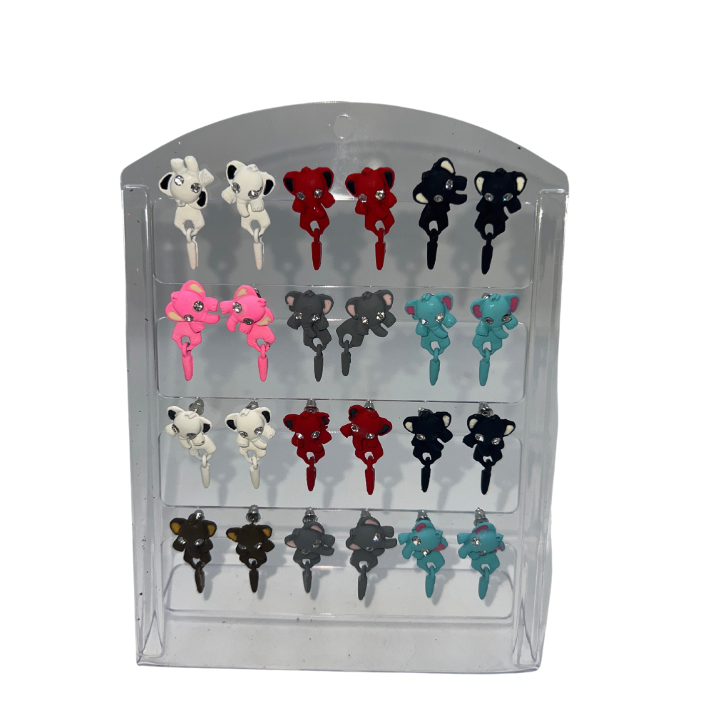 Aretes de animalitos elefante colgantes x12 pares (91B-1)