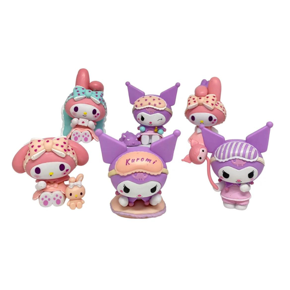 Set de 6 figuras coleccionables Kuromi en pijama Kawaii 9cm (3746-T)