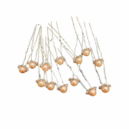 Horquillas para el cabello de perlas con diamantes color melon x20 piezas de 7cm (NU-03)