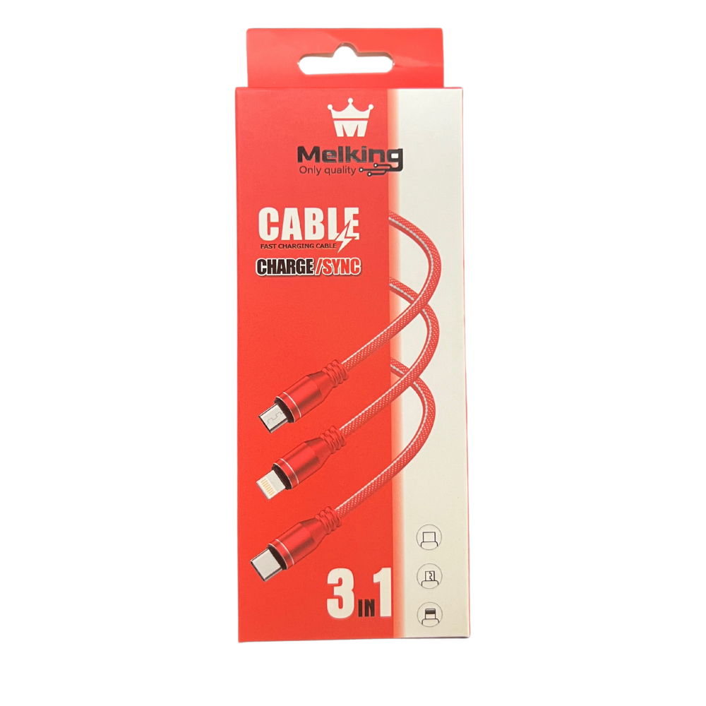 Cable Melking 3-in-1 Micro USB/Type-C/Lightning 1m Carga Rápida